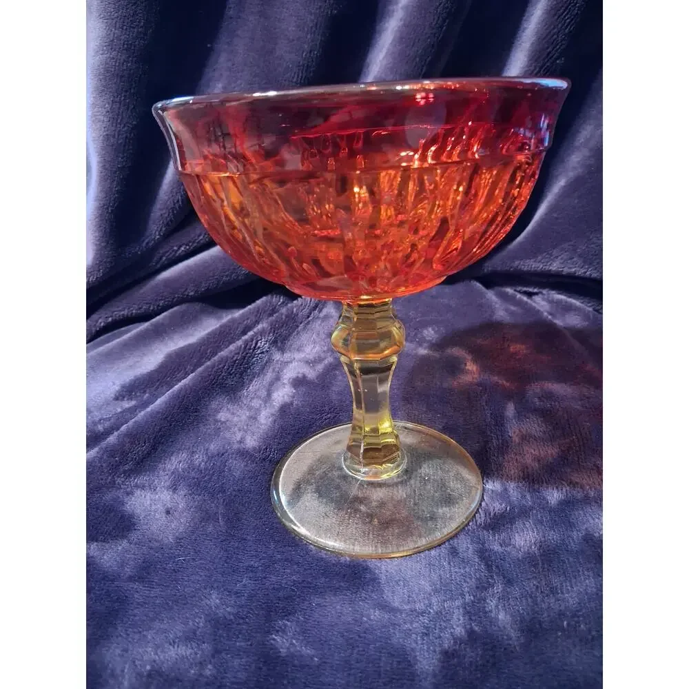 Vintage Indiana Glass Amberina Compote Pedestal Bowl Honeycomb Panels 6.75